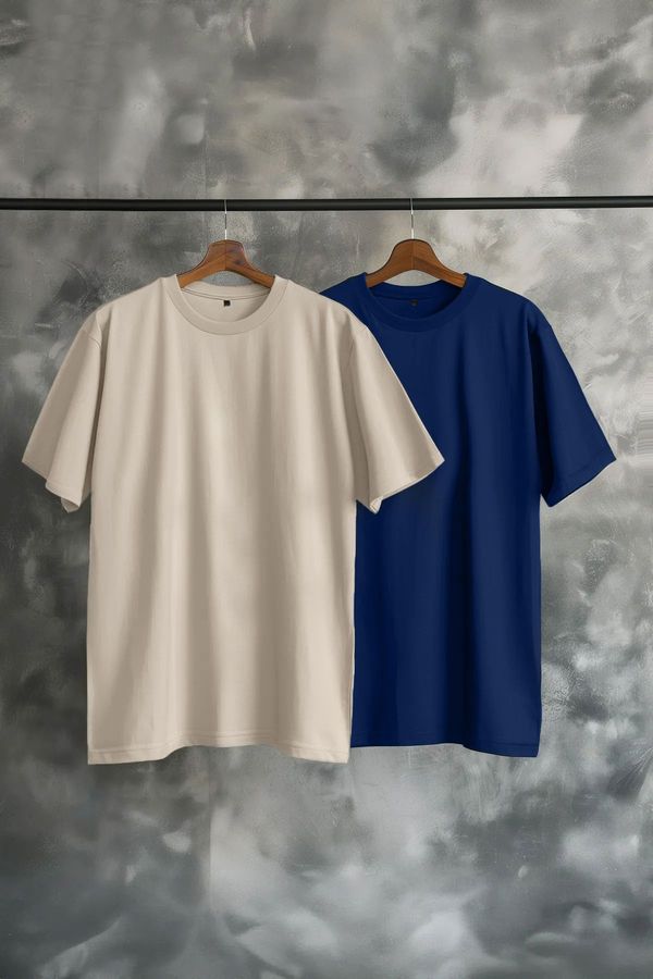 Trendyol Trendyol Navy Blue-Stone Oversize 2 Pack Basic 100% Cotton T-Shirt