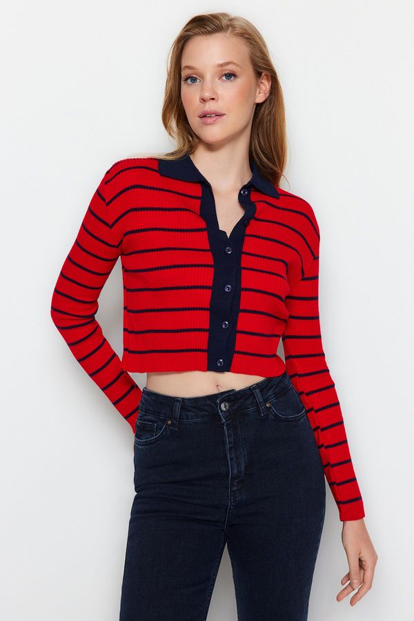 Trendyol Trendyol Navy Blue Striped Knitwear Cardigan