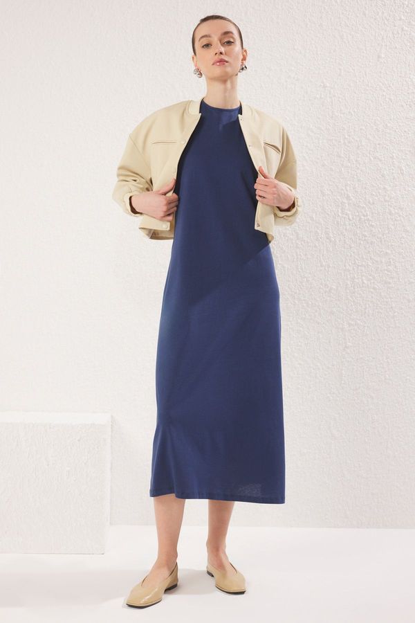 Trendyol Trendyol Navy Blue Unlined Plain Knitted Jersey Hijab Dress