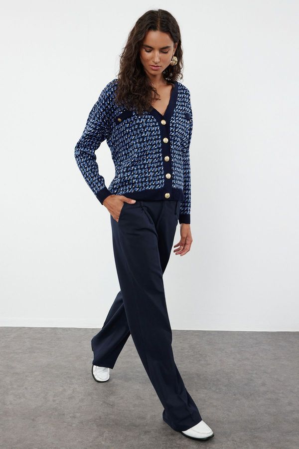 Trendyol Trendyol Navy Blue V-Neck Knitwear Cardigan