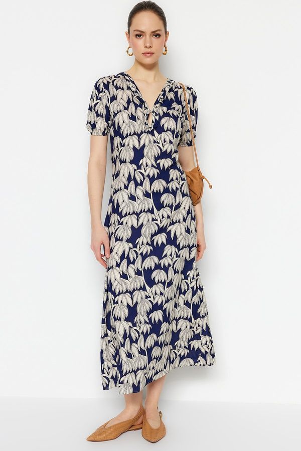 Trendyol Trendyol Navy Blue Woven Collar Detailed Midi Woven Dress