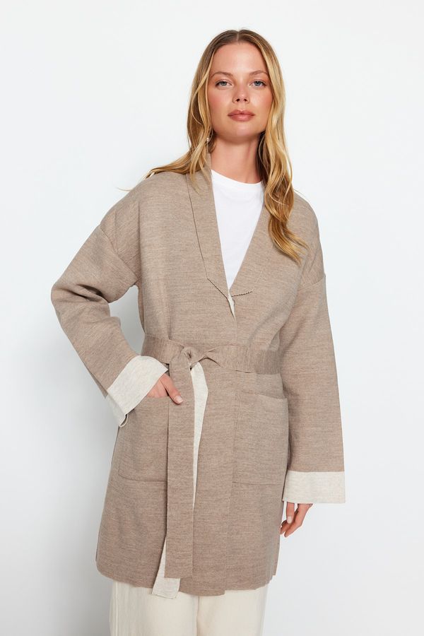 Trendyol Trendyol норка цвят блок колан сезонни трикотаж жилетка