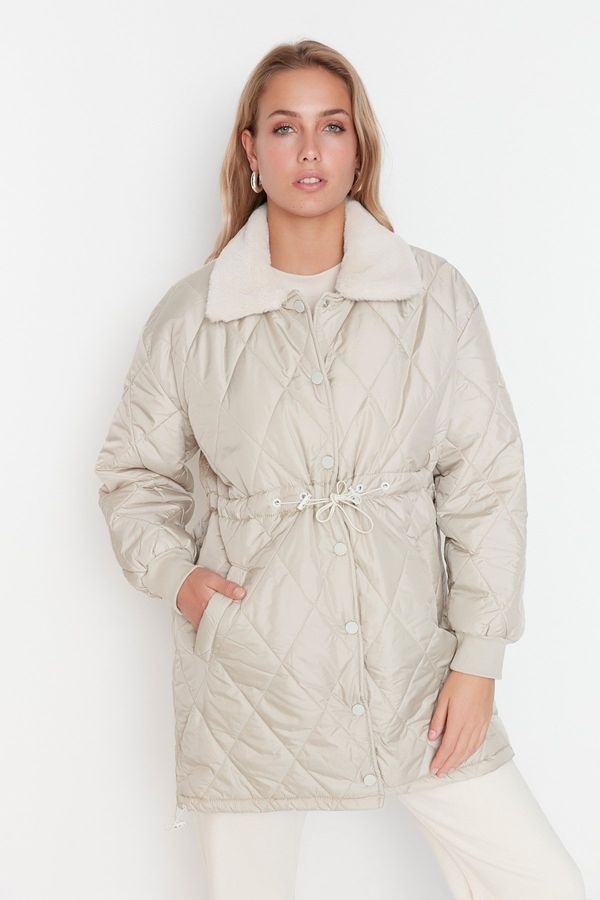 Trendyol Trendyol норка извънгабаритни яка плюшени детайли щракам закопчалка палто