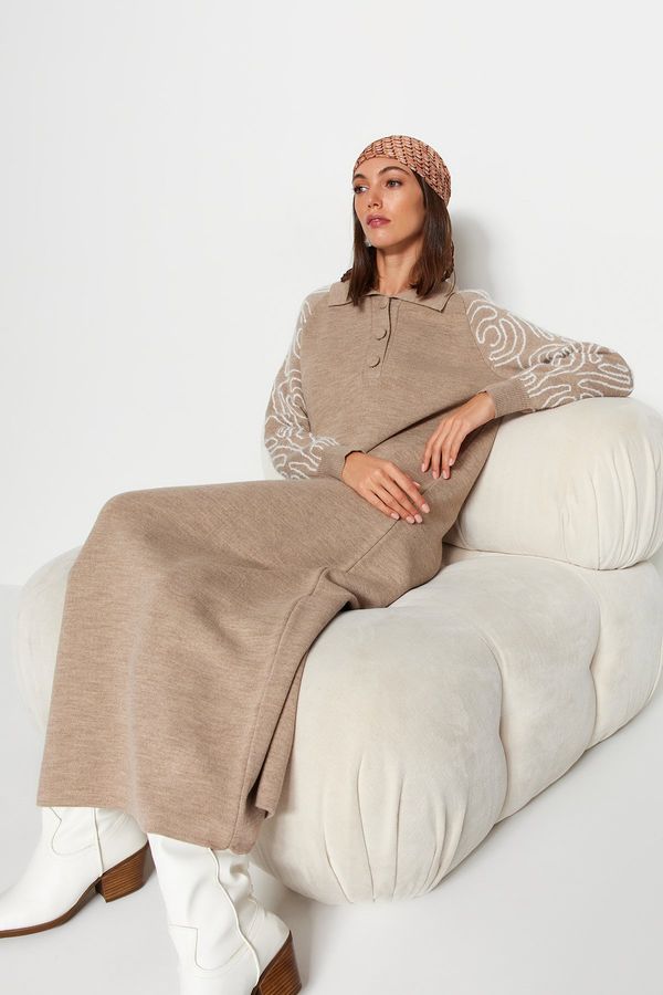 Trendyol Trendyol норка поло врата ръкави шарени пуловер рокля