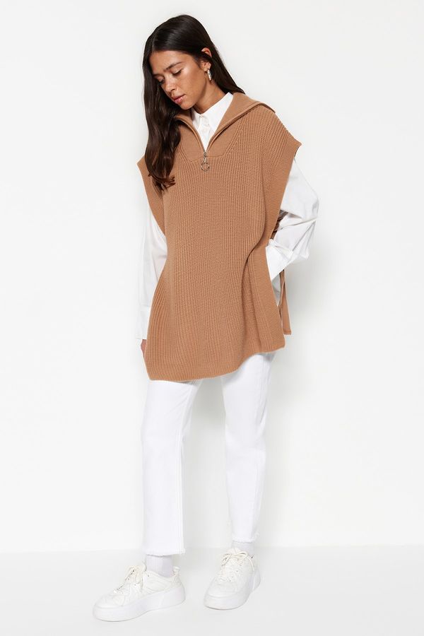 Trendyol Trendyol норка с цип яка вратовръзка на страните подробни трикотаж пуловер