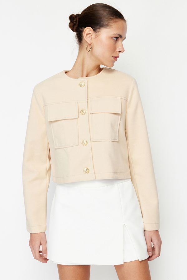 Trendyol Trendyol норка злато бутон подробни щамповани яке палто