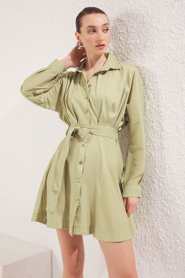 Trendyol Trendyol Oil Green Striped Mini Woven Dress