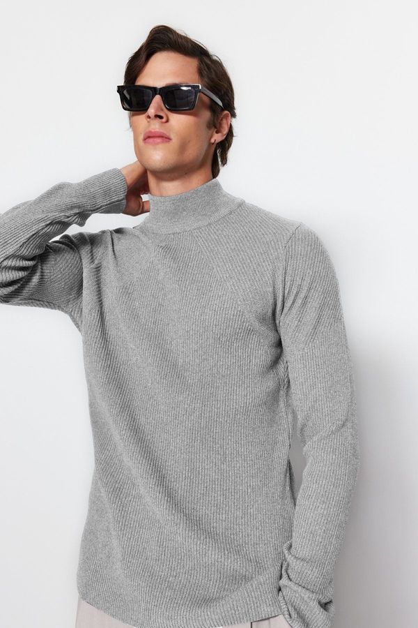 Trendyol Trendyol Open Unisex Fitted Cotton Half Turtleneck Plain Knit Sweater