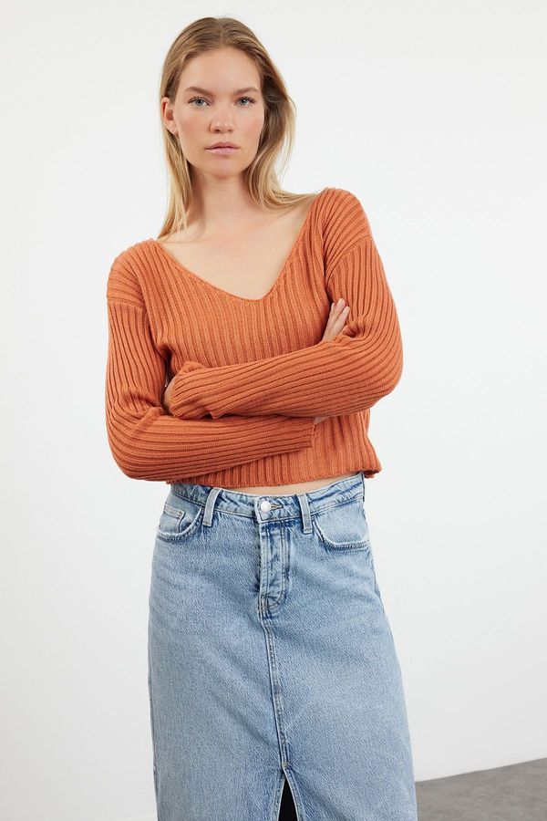 Trendyol Trendyol Orange Crop Basic V-Neck Knitwear Sweater