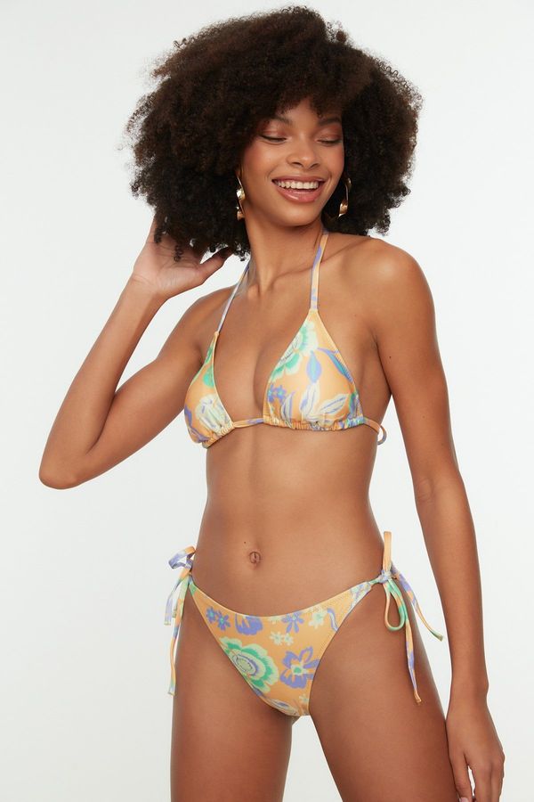 Trendyol Trendyol Orange Floral Pattern Bikini Bottoms With Tie Detail
