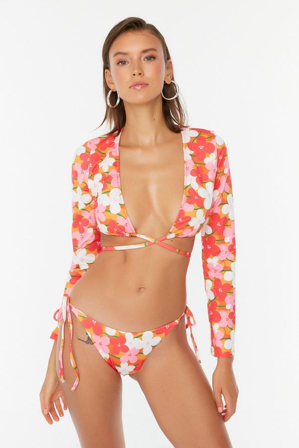Trendyol Trendyol Orange Floral Pattern Bikini Bottoms With Tie Detailed