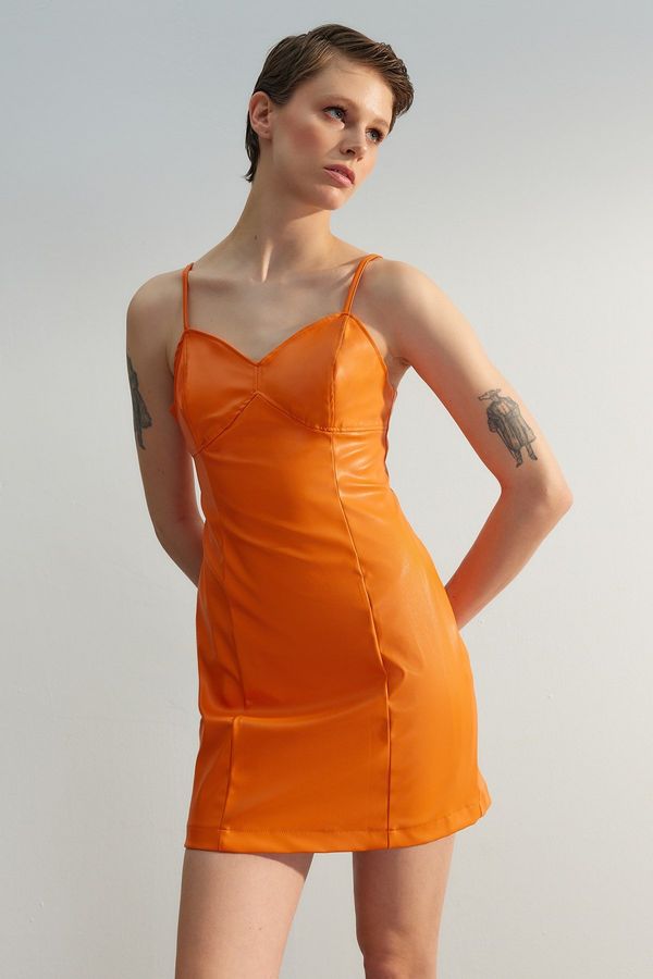 Trendyol Trendyol Orange Mini Woven Piping Detailed Woven Dress