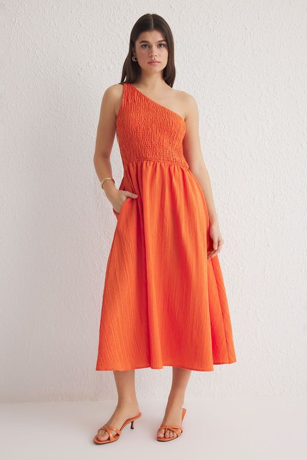 Trendyol Trendyol Orange Plain Midi Woven Dress