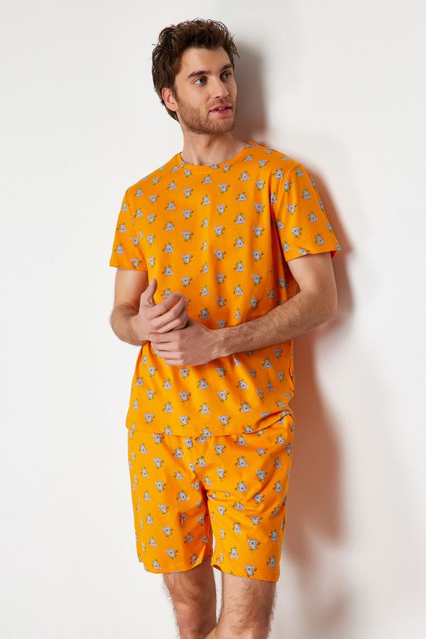 Trendyol Trendyol Orange Regular Fit Koala Printed Knitted Shorts Pajamas Set