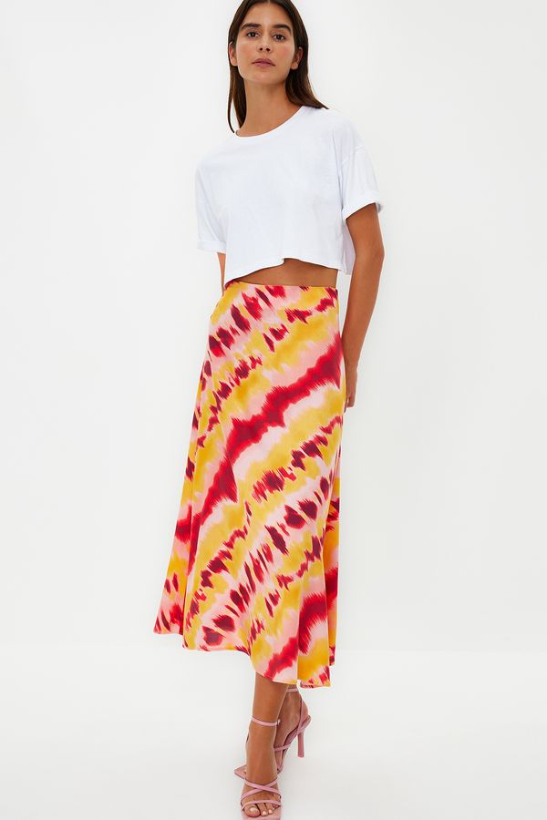 Trendyol Trendyol Orange Retro Patterned Viscose Fabric Midi Woven Skirt