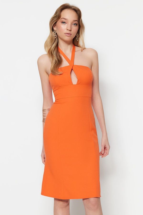 Trendyol Trendyol Orange Woven Collar Detailed Midi Woven Dress