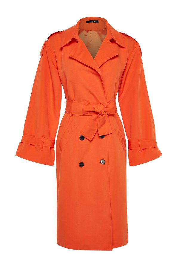 Trendyol Trendyol оранжев извънгабаритни широко нарязани колан водоотблъскващ дълъг тренч палто