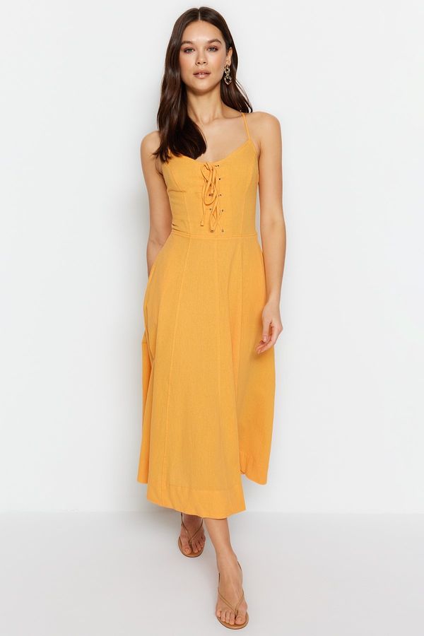 Trendyol Trendyol оранжева вратовръзка подробни тъкани рокля