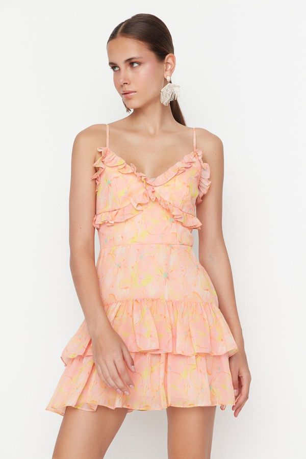 Trendyol Trendyol оранжево-многоцветен Volley подробна вечерна рокля