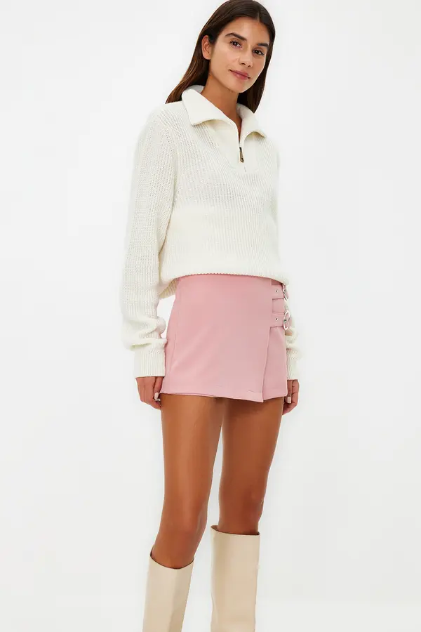 Trendyol Trendyol Pale Pink Belt Detailed Woven Short Skirt