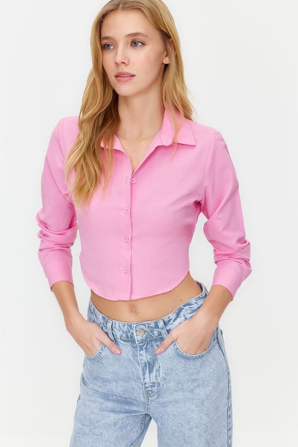 Trendyol Trendyol Pink Crop Cotton Woven Back Detail Shirt