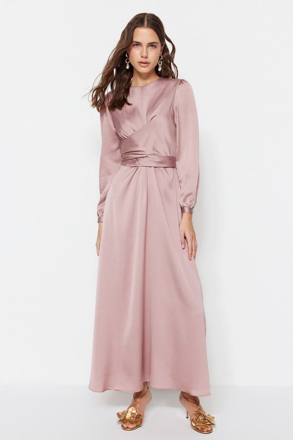 Trendyol Trendyol Pink Cross Tie Detailed Satin Evening Dress