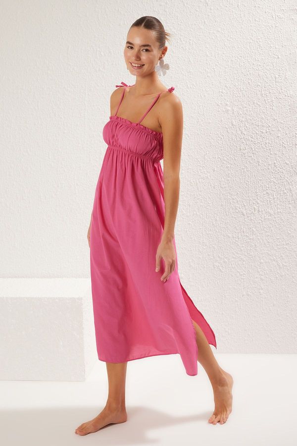 Trendyol Trendyol Pink Midi Woven Gathered Detail Beach Dress