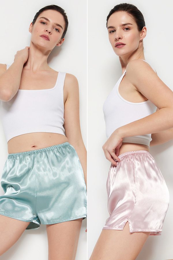 Trendyol Trendyol Pink-Mint 2-Pack Woven Satin Shorts