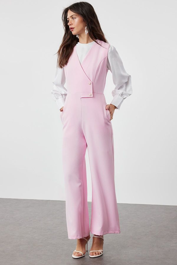 Trendyol Trendyol Pink Pearl Detailed Wide Leg Woven Jumpsuit