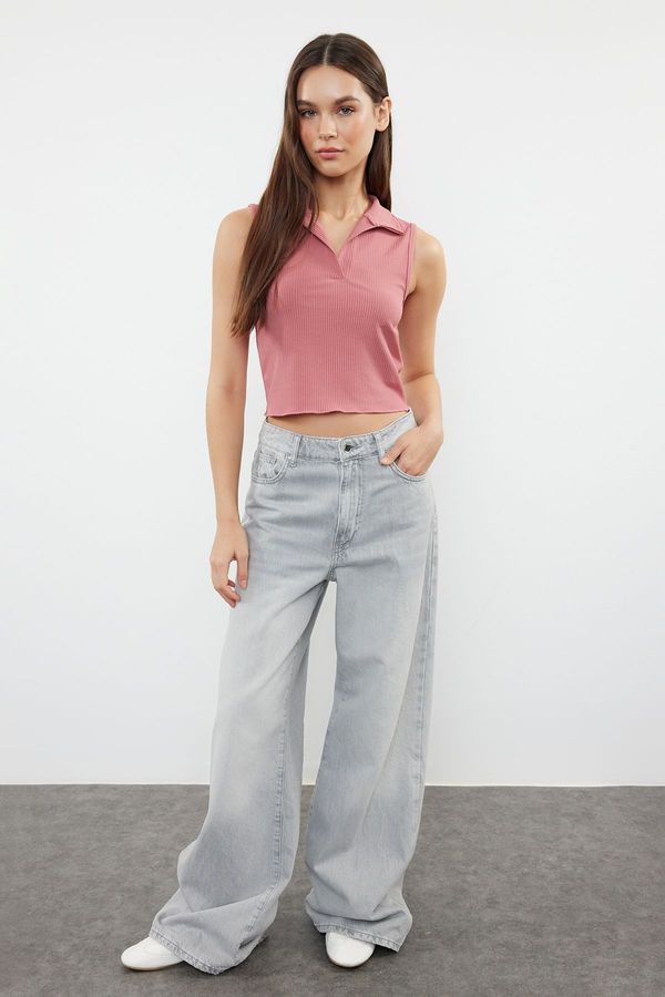 Trendyol Trendyol Pink Polo Neck Corded Knitted Blouse