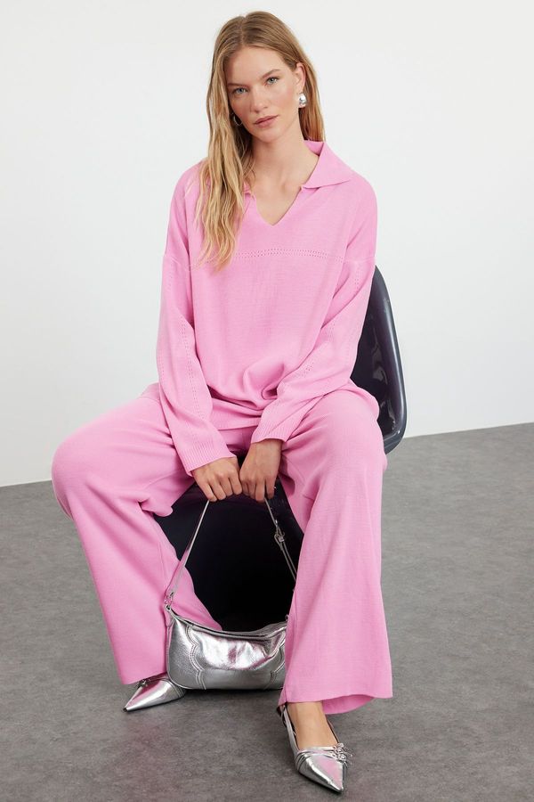 Trendyol Trendyol Pink Polo Neck Knitwear Sweater Trousers Bottom-Top Set