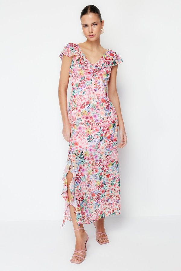 Trendyol Trendyol Pink Ruffled Chiffon Lined Maxi Woven Dress