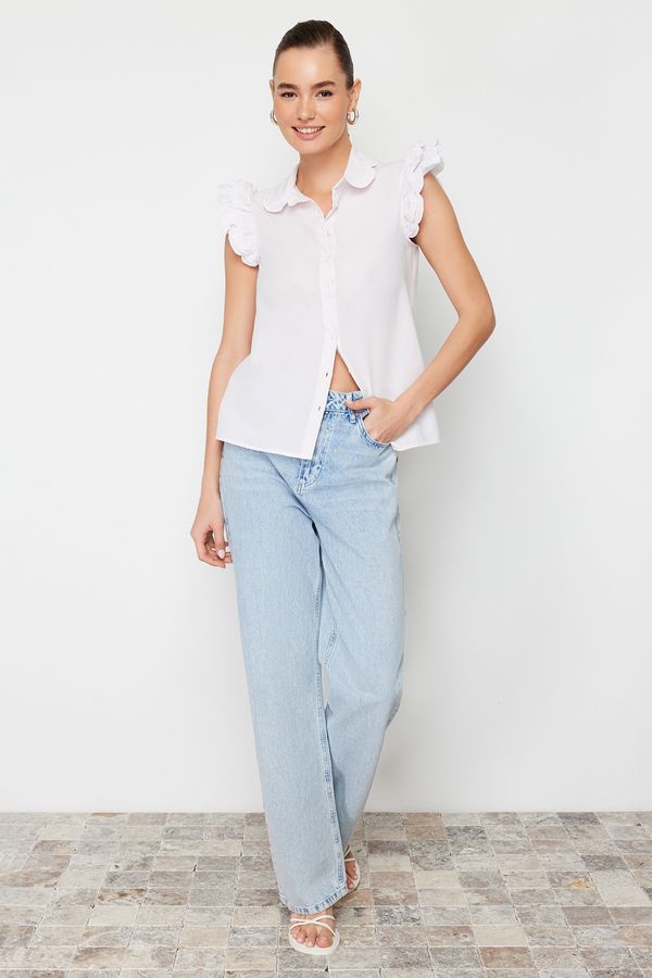 Trendyol Trendyol Pink Shoulder and Collar Embroidery Detail Woven Shirt