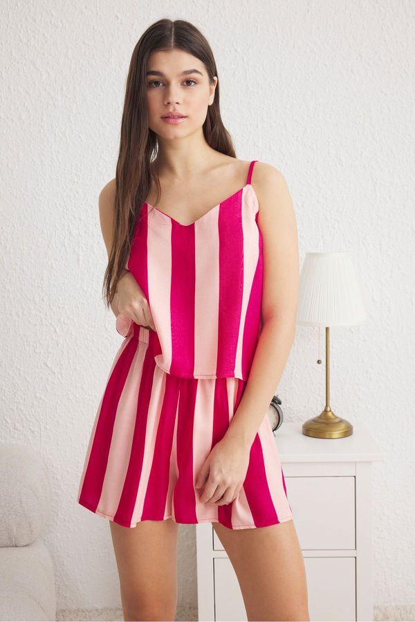 Trendyol Trendyol Pink Striped Rope Strap Viscose Woven Pajama Set