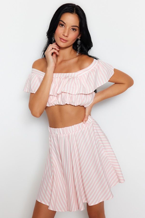 Trendyol Trendyol Pink Woven Ruffle Blouse and Skirt Set
