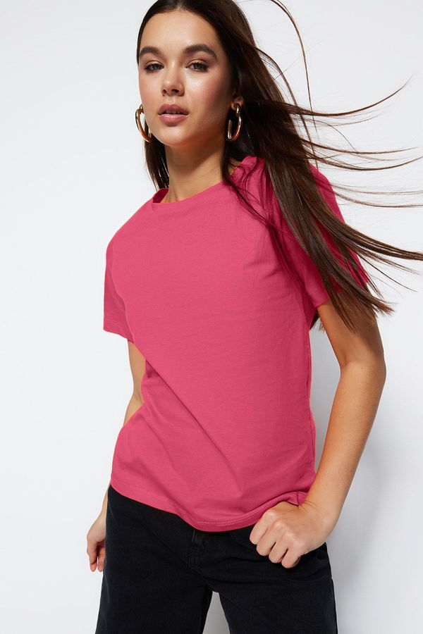 Trendyol Trendyol Pink*001 100% Cotton Basic Crew Neck Knitted T-Shirt