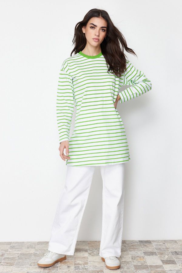 Trendyol Trendyol Pistachio Green Striped Knitted Tunic