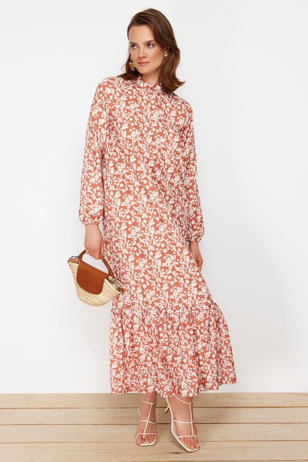 Trendyol Trendyol плочки флорални шарени половин банички с яка подстригване облицована тъкани рокля