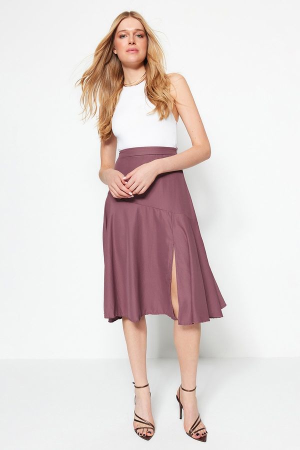 Trendyol Trendyol Plum Midi Woven Skirt with a Slit Detailed