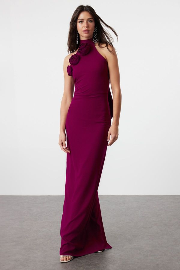 Trendyol Trendyol Plum Rose Detailed Woven Long Evening Dress & Graduation Dress