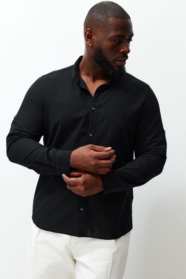 Trendyol Trendyol Plus Size Black Regular Fit Comfy Buttoned Collar Shirt