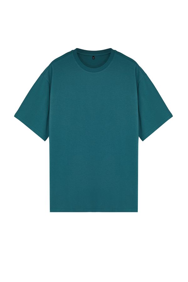 Trendyol Trendyol Plus Size Emerald Green Regular/Normal Fit Comfy Basic 100% Cotton T-Shirt