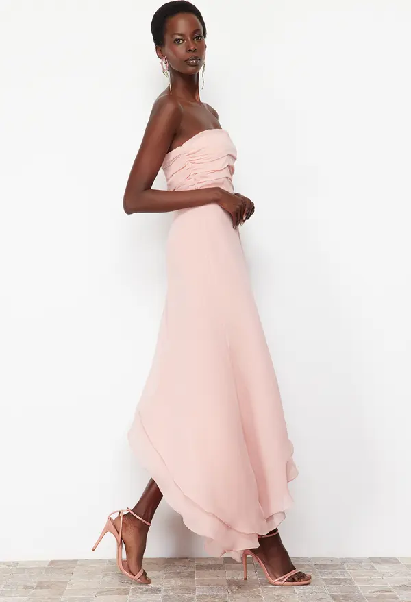 Trendyol Trendyol Powder A-Cut Asymmetrical Lined Woven Long Evening Dress