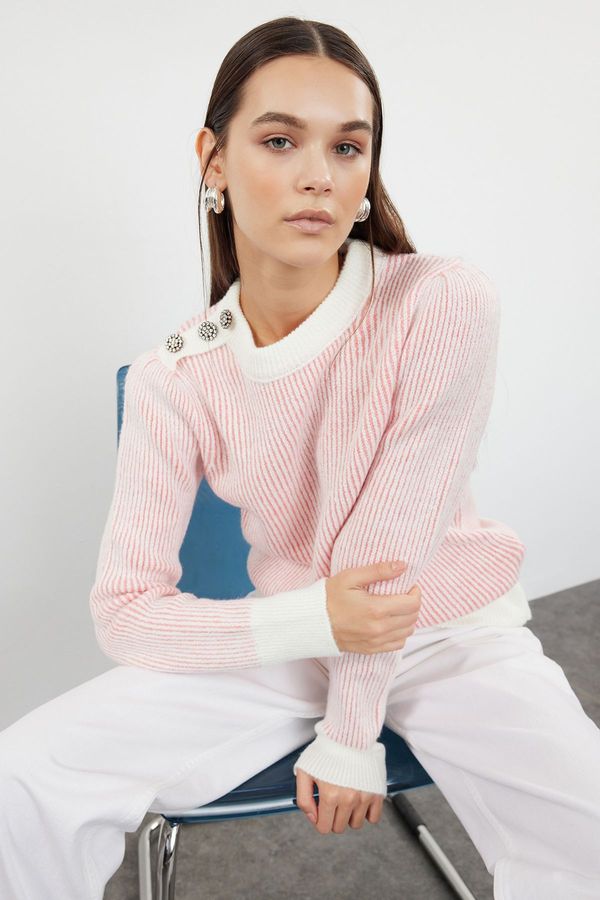 Trendyol Trendyol Powder Button Detailed Soft Textured Knitwear Sweater