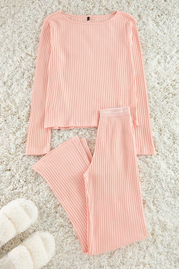 Trendyol Trendyol Powder Elastic Detailed Corded Cotton Knitted Pajama Set