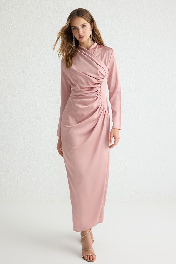 Trendyol Trendyol Powder Gathered Detailed Woven Satin Evening Dress