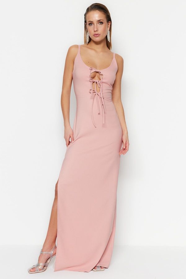 Trendyol Trendyol Powder Weave Long Evening Dress with piping