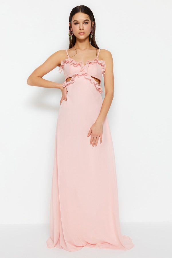 Trendyol Trendyol прах глезена отваряне/скейтър облицовани прозорец/изрязани дълга вечерна вечерна рокля