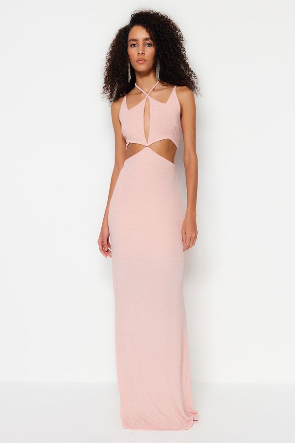 Trendyol Trendyol прах облицована пенлива блестяща блестяща плетена вечерна рокля