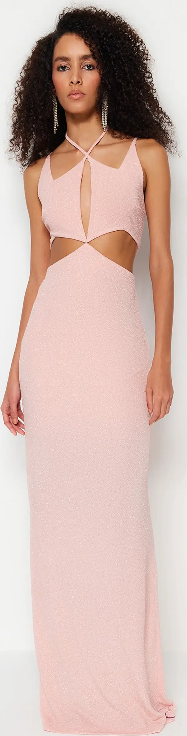 Trendyol Trendyol прах облицована пенлива блестяща блестяща плетена вечерна рокля